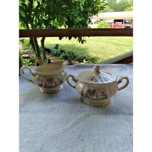 Antique Edwin M Knowles China Co Semi Vitreous  Pitcher creamer sugar Bowl